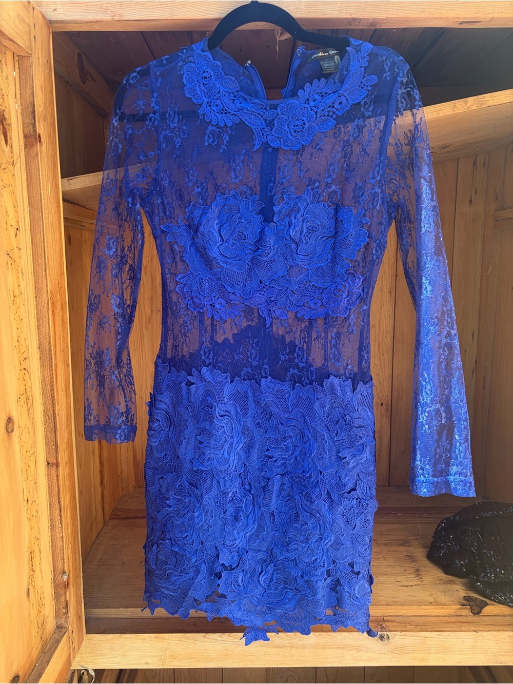 Caribbean Queen Royal Blue Lace Long-Sleeve Floral Dress